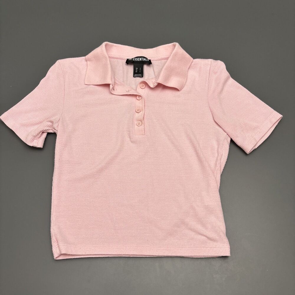 SWS Essentials Ribbed Crop Top Polo T-shirt Womens XS Pink Short Sleeve